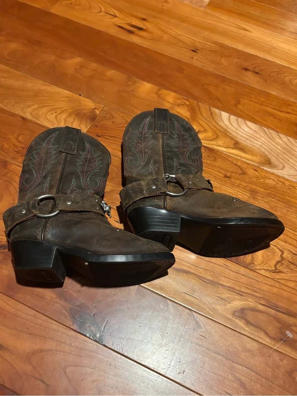 SIZE 10 Youth “Brown Starlight” Boot Chain Leather Cowboy Boots